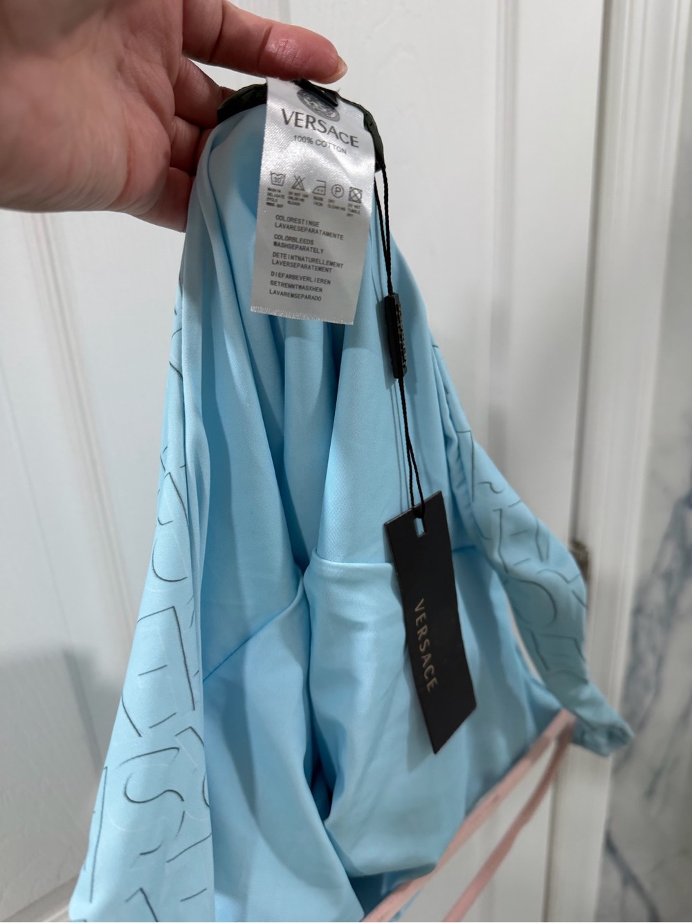 Versace Blue Embossed Logo One-Piece - Picture 7 of 8